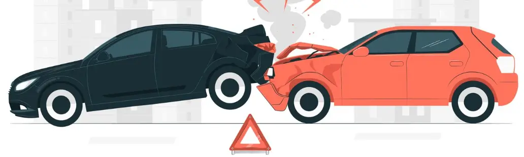 Illustration of a car accident with two vehicles colliding, symbolizing diminished value and post-accident car value loss.