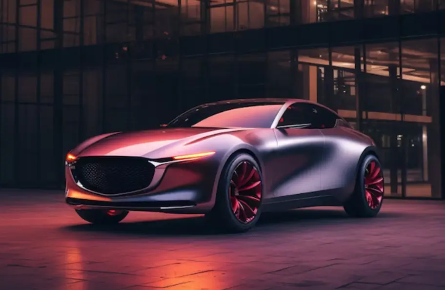 Futuristic luxury sports car with sleek design, metallic finish, and red accents, showcasing cutting-edge automotive innovation and style.