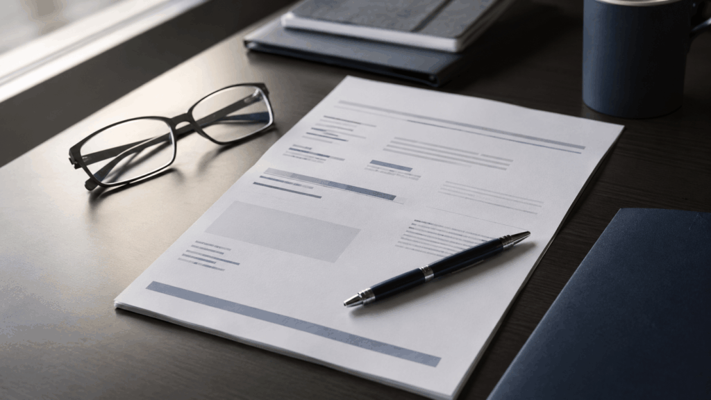 Vehicle insurance policy document on a desk being reviewed before invoking the appraisal clause