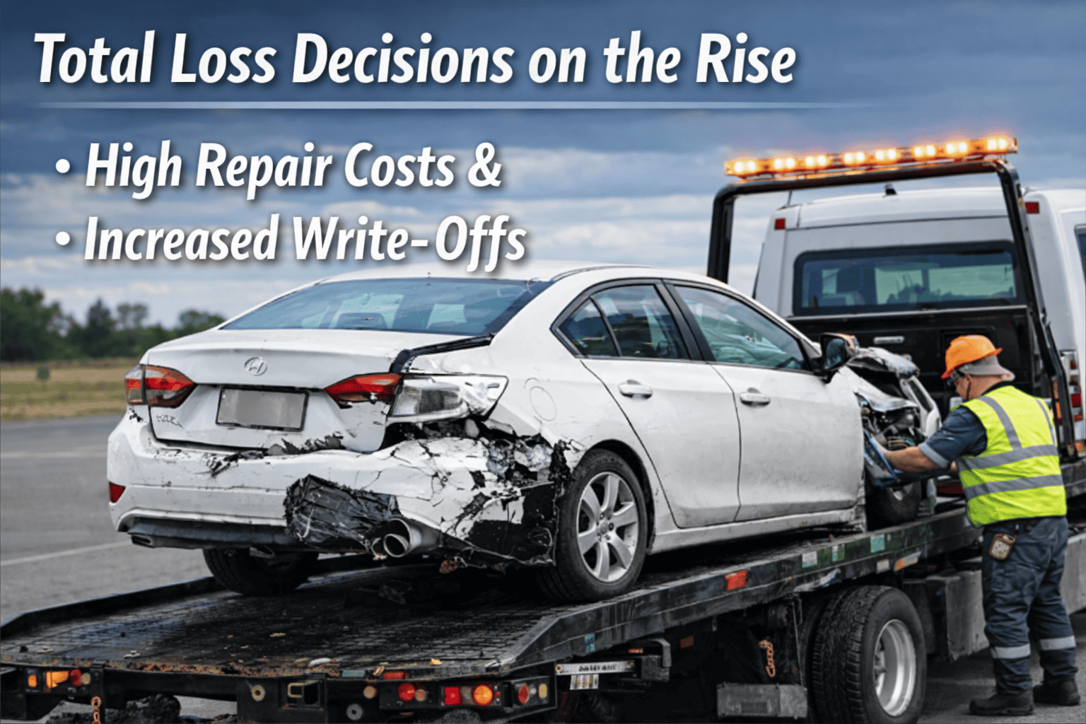 total loss vehicle after accident being towed showing insurance write off situation